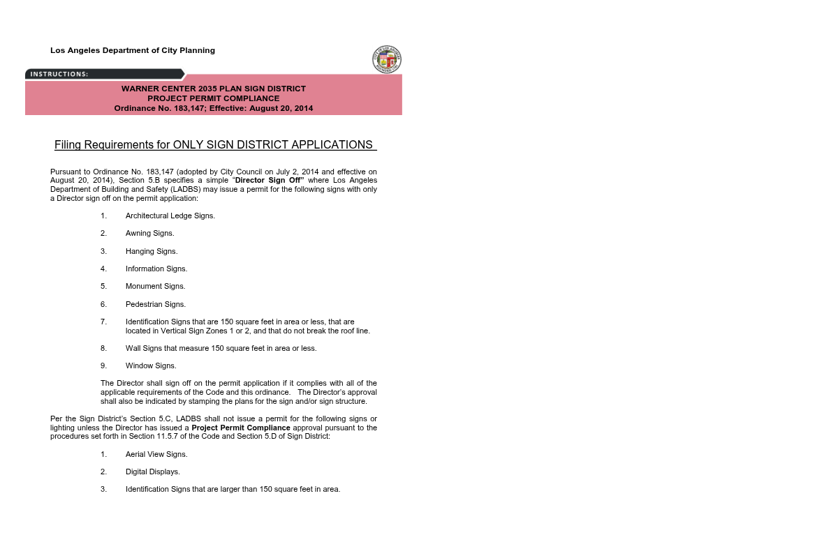 Los Angeles city sign permit application form