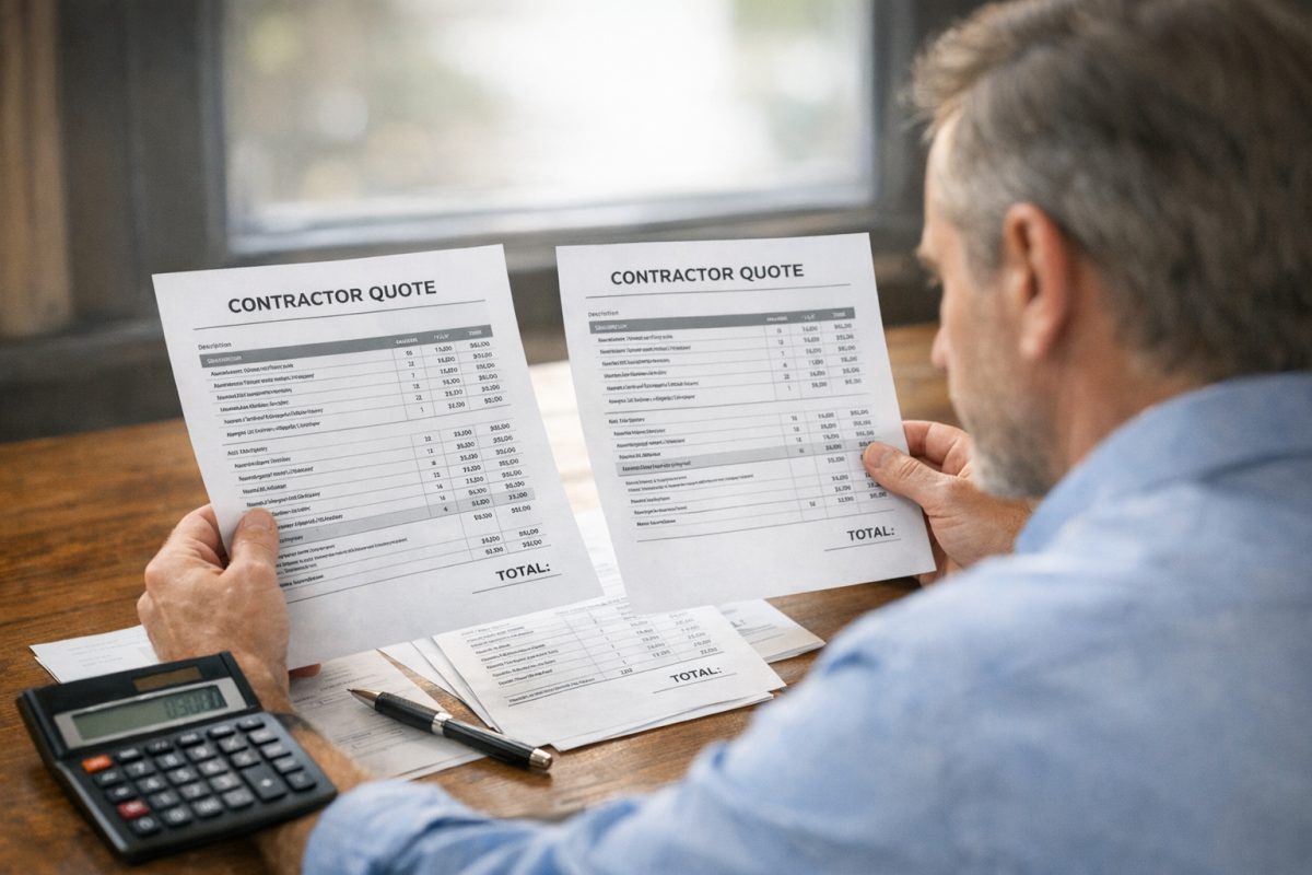 Business owner reviewing sign company quotes