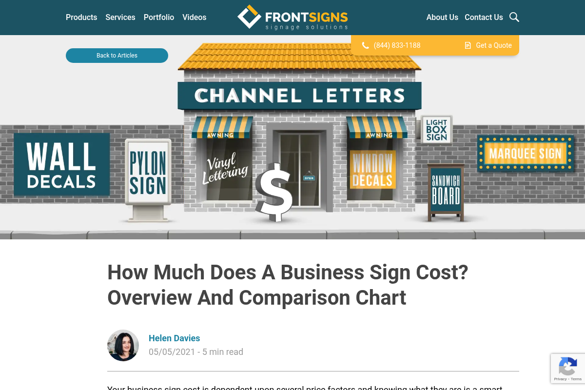 Business sign price factors comparison chart